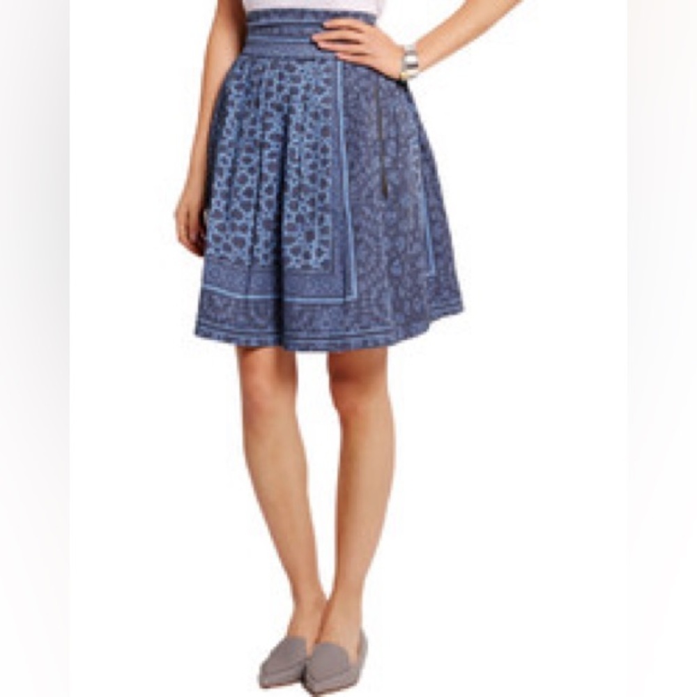 Preen Line Jennah Pleated Printed Denim Skirt Size Small